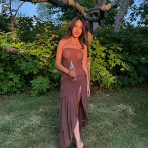 Danielle Guizio Chocolate Strapless Dress